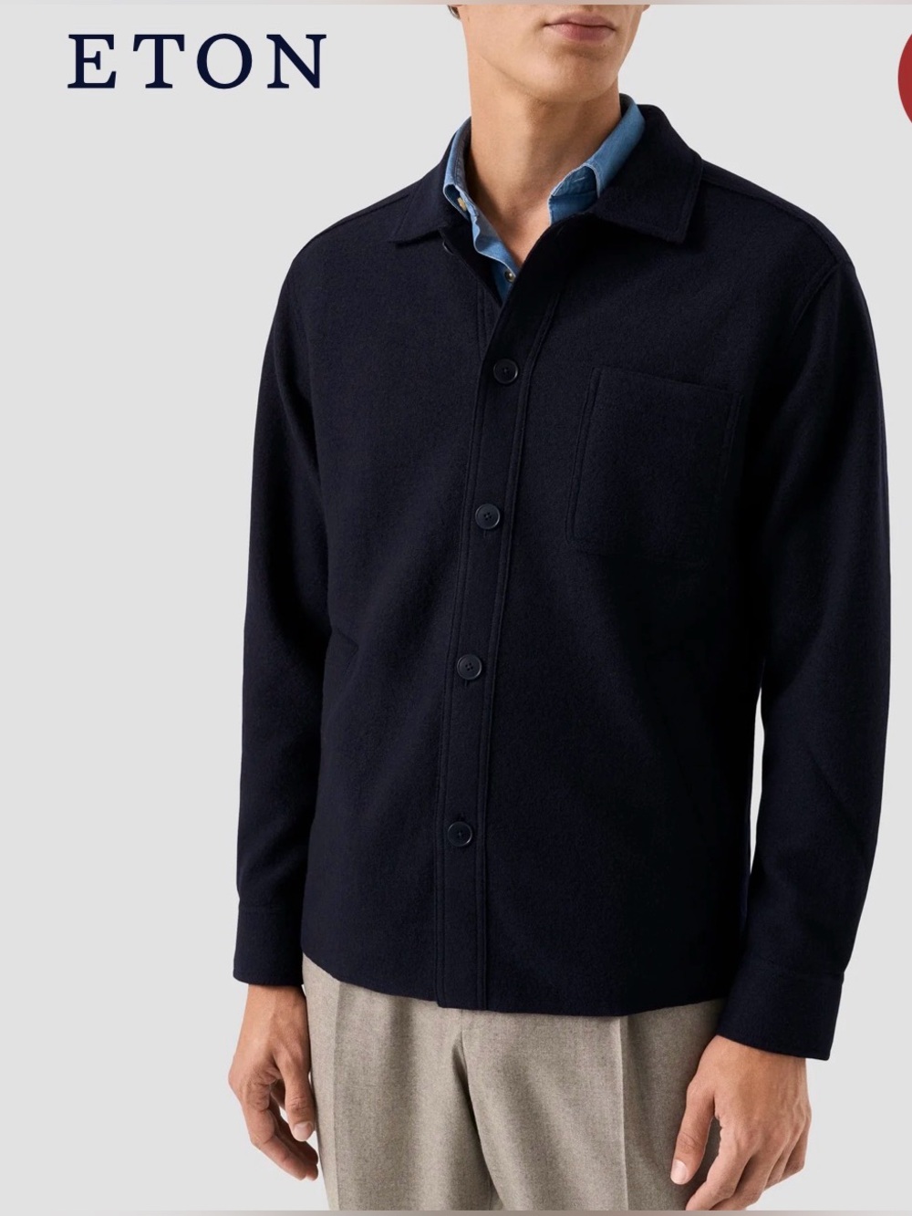 ETON Boiled Wool Shirt Jacket in Navy Size XL